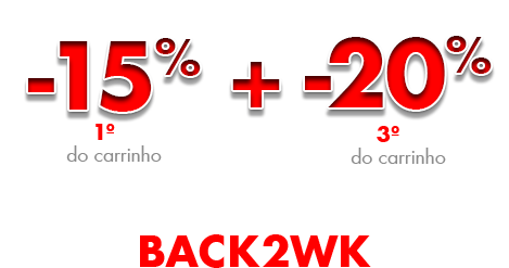 -15% de desconto no 1º artigo e 20% de desconto no 3º artigo!